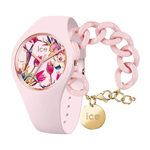 ICE-WATCH orologio analogico quarzo da donna con cinturino in silicone 019213 + chain bracelet - pink lady - bracciale in maglia rosa xl da donna con medaglia d'oro (020358)