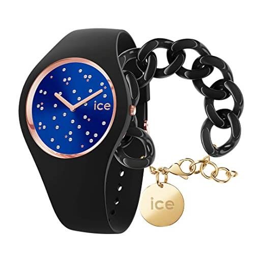 ICE-WATCH cosmos star deep blue - orologio nero da donna con cinturino in silicone - 016298 (small) + chain bracelet - black - bracciale in maglia nera xl da donna con medaglia d'oro (020354)