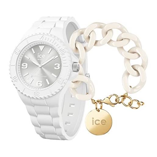 ICE-WATCH generation white orologio bianco unisex con cinturino in silicone, 019151 (medium) + chain bracelet - almond skin - bracciale in maglia bianca xl da donna con medaglia d'oro (020353)