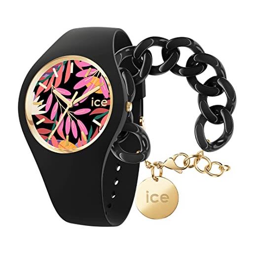 ICE-WATCH orologio analogueico quarzo donna con cinturino in silicone 020514 + chain bracelet - black - bracciale in maglia nera xl da donna con medaglia d'oro (020354)