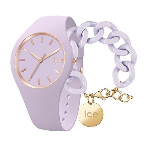 ICE-WATCH glam brushed lavender - orologio porpora da donna con cinturino in silicone - 019526 (piccolo) + chain bracelet - lavender - bracciale in maglia malva xl da donna con medaglia d'oro (020351)