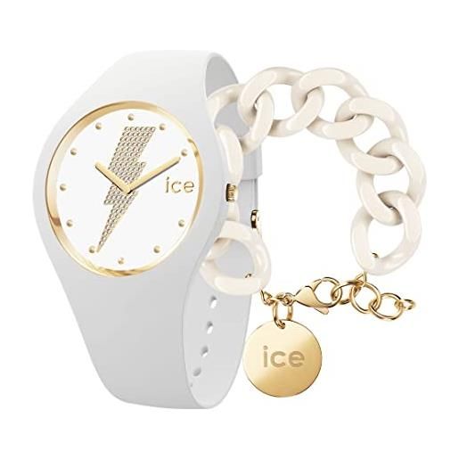 ICE-WATCH glam rock rebel, orologio da donna, con cinturino in silicone, bianco, medium, 019860 + chain bracelet - almond skin - bracciale in maglia bianca xl da donna con medaglia d'oro (020353)