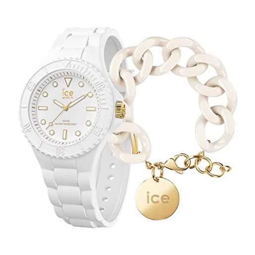 ICE-WATCH generation white gold orologio bianco da donna con cinturino in silicone, 019140 (small) + chain bracelet - almond skin - bracciale in maglia bianca xl da donna con medaglia d'oro (020353)