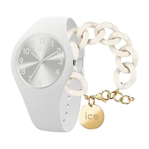 ICE-WATCH colour spirit orologio bianco da donna con cinturino in silicone, 018126 (small) + chain bracelet - almond skin - bracciale in maglia bianca xl da donna con medaglia d'oro (020353)