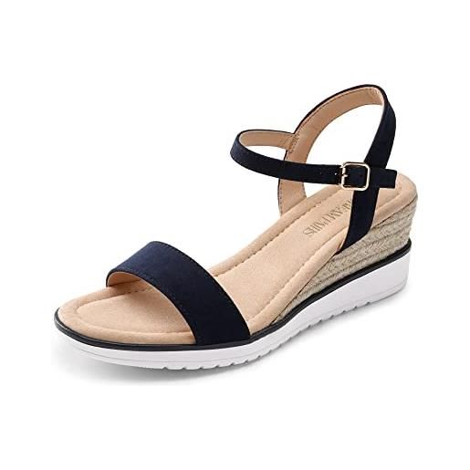 DREAM PAIRS sandali comodo donna con tacco a zeppa scarpe classiche con tacco a punta tonda con fibbie e cinturini estivi marina militare sdpw2342w-e taglia 39 (eur)