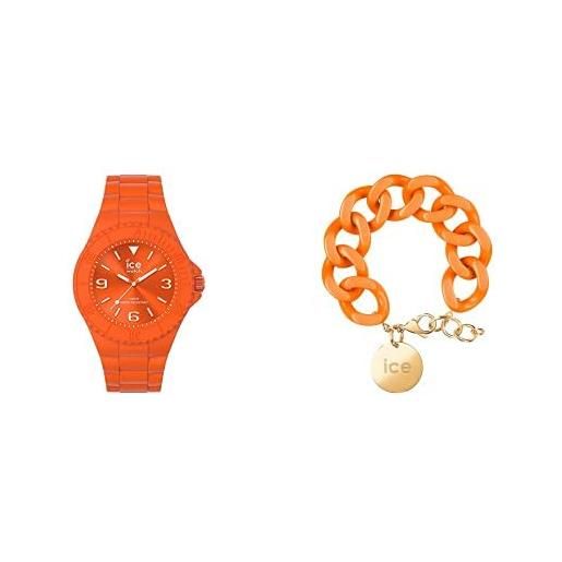 ICE-WATCH generation flashy orange - orologio arancione unisex con cinturino in silicone - 019162 (medium) + flashy orange - gold - bracciale in maglia arancione xl, con medaglia d'oro (020926)