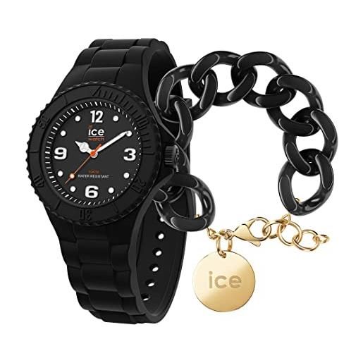 ICE-WATCH generation black forever orologio nero da donna con cinturino in silicone, 019142 (small) + chain bracelet - black - bracciale in maglia nera xl da donna con medaglia d'oro (020354)