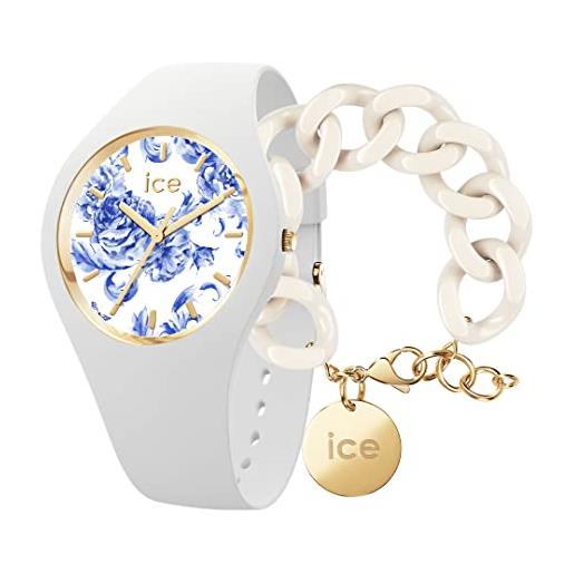 ICE-WATCH orologio elegante 019226 + chain bracelet - almond skin - bracciale in maglia bianca xl da donna con medaglia d'oro (020353)