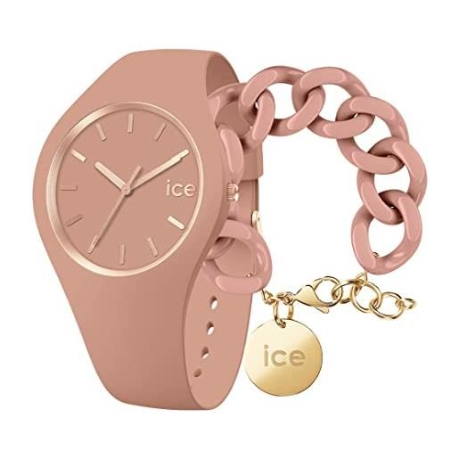 ICE-WATCH glam brushed clay - orologio rosa da donna con cinturino in silicone - 019530 (medio) + chain bracelet - clay - bracciale in maglia rosa xl da donna con medaglia d'oro (020350)