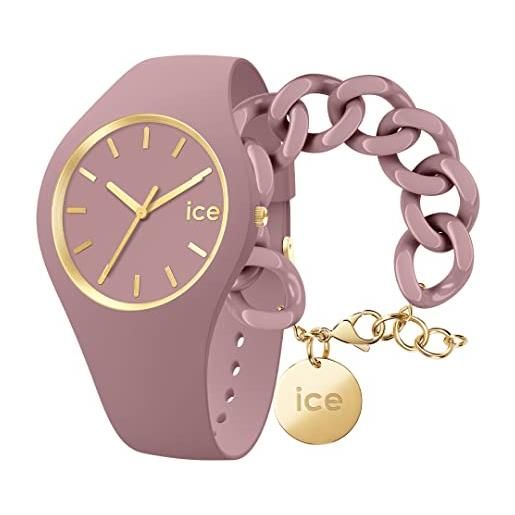 ICE-WATCH glam brushed fall rose - orologio rosa da donna con cinturino in silicone - 019529 (medio) + chain bracelet - fall rose - bracciale in maglia rosa xl da donna con medaglia d'oro (020349)
