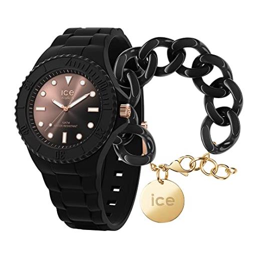 ICE-WATCH generation sunset black orologio nero da donna con cinturino in silicone, 019157 (medium) + chain bracelet - black - bracciale in maglia nera xl da donna con medaglia d'oro (020354)