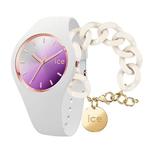 ICE-WATCH orologio analogueico quarzo donna con cinturino in silicone 020636 + chain bracelet - almond skin - bracciale in maglia bianca xl da donna con medaglia d'oro (020353)