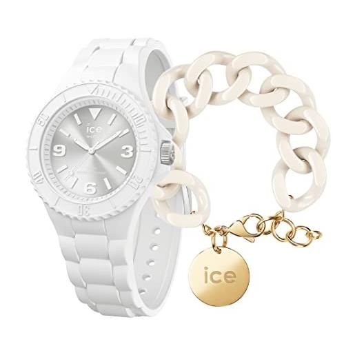 ICE-WATCH generation white orologio bianco da donna con cinturino in silicone, 019139 (small) + chain bracelet - almond skin - bracciale in maglia bianca xl da donna con medaglia d'oro (020353)