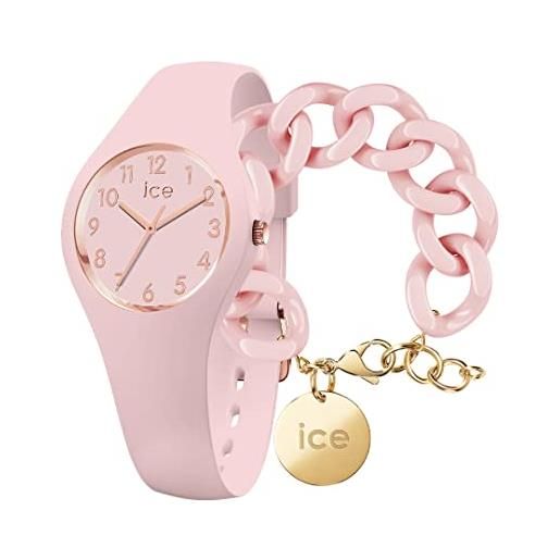ICE-WATCH glam pastel pink lady numbers orologio rosa da donna con cinturino in silicone, 015346 (extra small) + chain bracelet - pink lady - bracciale in maglia rosa xl, con medaglia d'oro (020358)