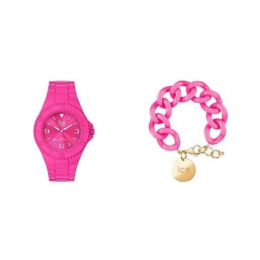 ICE-WATCH generation flashy pink - orologio rosa da donna con cinturino in silicone - 019163 (medium) +- neon pink - gold - bracciale in maglia rosa xl da donna con medaglia d'oro (020927)