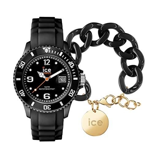 ICE-WATCH forever black - orologio nero da donna con cinturino in silicone - 000123 (small) + chain bracelet - black - bracciale in maglia nera xl da donna con medaglia d'oro (020354)