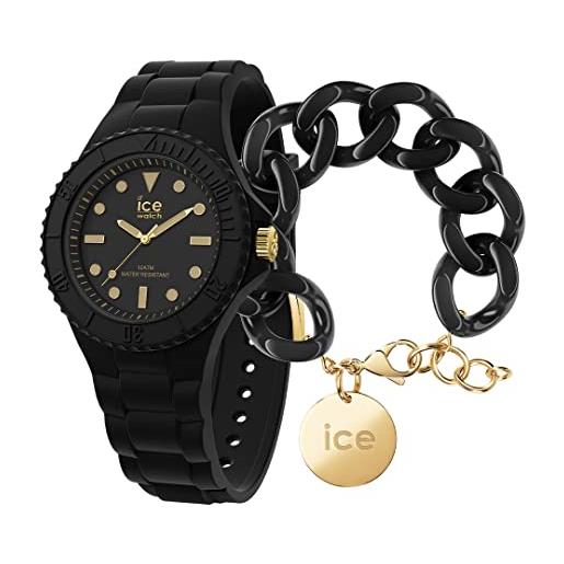 ICE-WATCH generation black gold orologio nero da donna con cinturino in silicone, 019143 (small) + chain bracelet - black - bracciale in maglia nera xl da donna con medaglia d'oro (020354)