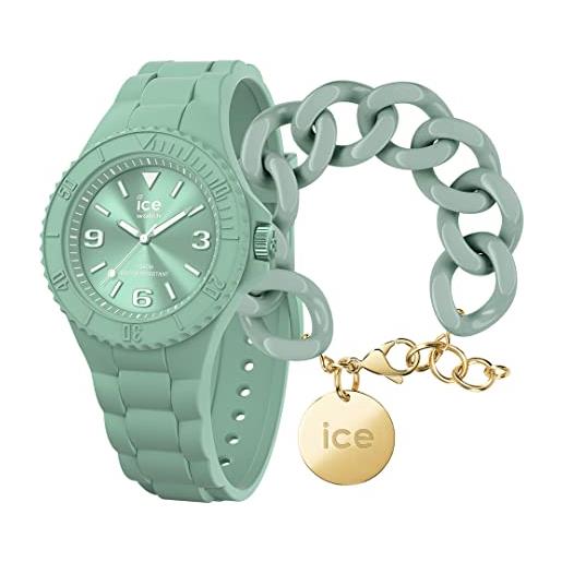 ICE-WATCH generation lagoon orologio verde da donna con cinturino in silicone, 019145 (small) + chain bracelet - lagoon green - bracciale in maglia verde xl da donna con medaglia d'oro (020357)