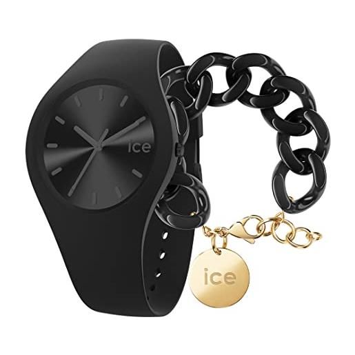 ICE-WATCH colour phantom orologio nero unisex con cinturino in silicone, 017905 (medium) + chain bracelet - black - bracciale in maglia nera xl da donna con medaglia d'oro (020354)
