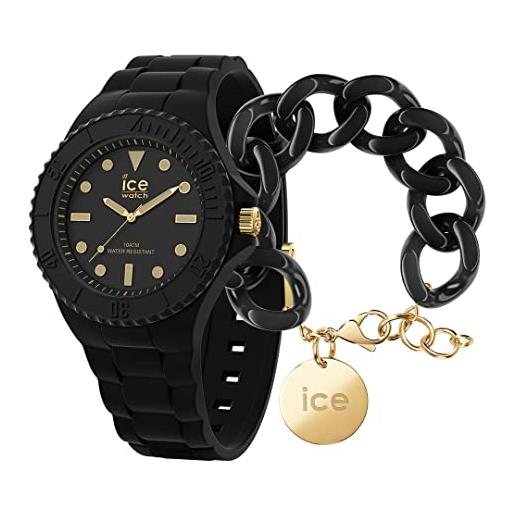 ICE-WATCH generation black gold orologio nero da donna con cinturino in silicone, 019156 (medium) + chain bracelet - black - bracciale in maglia nera xl da donna con medaglia d'oro (020354)