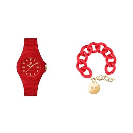 ICE-WATCH, ice generation glam red, orologio rosso da donna con cinturino in silicone, 019891, piccolo + - red passion - gold - bracciale in maglia rossa xl da donna con medaglia d'oro (020929)