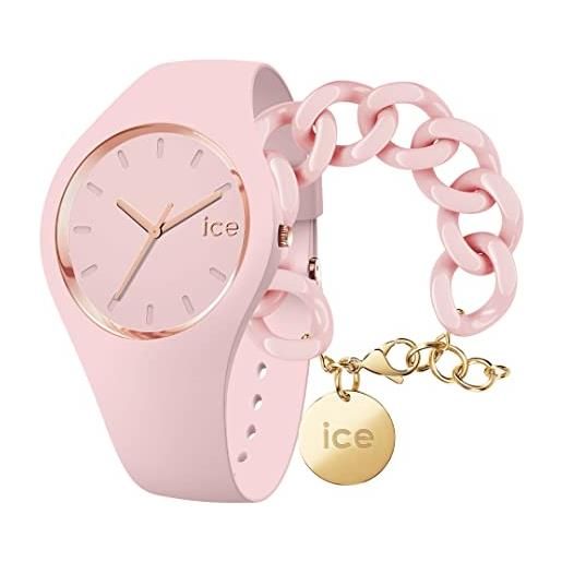 ICE-WATCH glam pastel pink lady orologio rosa da donna con cinturino in silicone, 001065 (small) + chain bracelet - pink lady - bracciale in maglia rosa xl da donna con medaglia d'oro (020358)