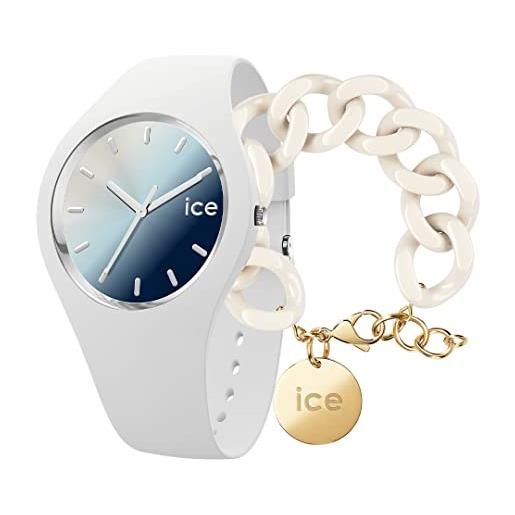 ICE-WATCH orologio analogueico quarzo donna con cinturino in silicone 020635 + chain bracelet - almond skin - bracciale in maglia bianca xl da donna con medaglia d'oro (020353)