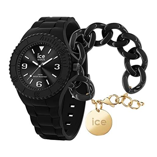 ICE-WATCH generation black orologio nero unisex con cinturino in silicone, 019155 (medium) + chain bracelet - black - bracciale in maglia nera xl da donna con medaglia d'oro (020354)