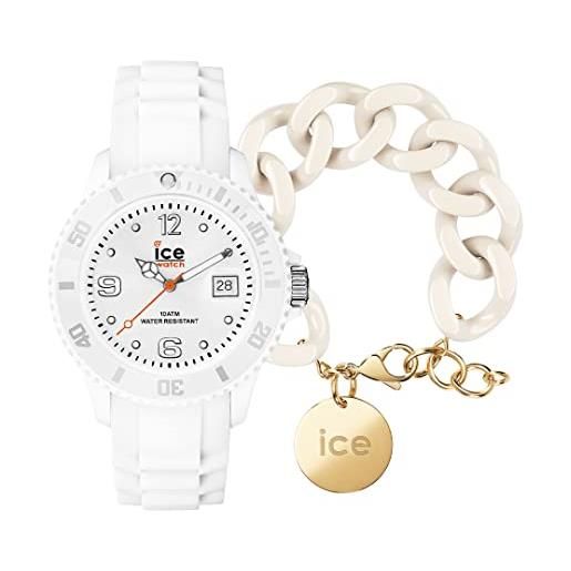 ICE-WATCH forever white - orologio bianco da donna con cinturino in silicone - 000124 (small) + chain bracelet - almond skin - bracciale in maglia bianca xl da donna con medaglia d'oro (020353)