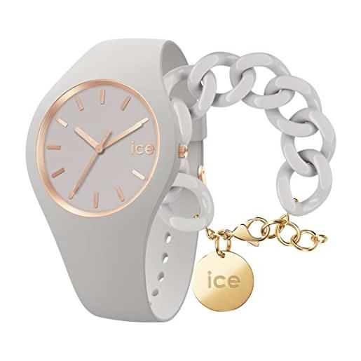 ICE-WATCH glam brushed wind - orologio grigio da donna con cinturino in silicone - 019532 (medio) + chain bracelet - wind - bracciale in maglia grigia xl da donna con medaglia d'oro (020352)