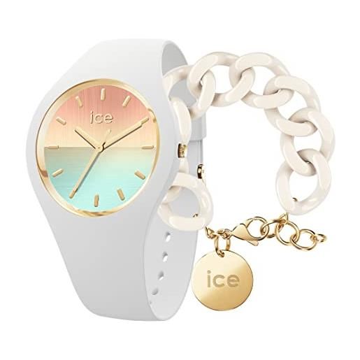 ICE-WATCH analogico ic020637 + chain bracelet - almond skin - bracciale in maglia bianca xl da donna con medaglia d'oro (020353)