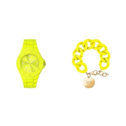 ICE-WATCH generation flashy yellow - orologio giallo unisex con cinturino in silicone - 019161 (medium) +- flashy yellow - gold - bracciale in maglia gialla xl da donna con medaglia d'oro (020924)