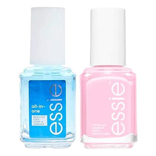 Essie all-in-one base & top coat per unghie colore trasparente formula protettiva rinforzante + Essie smalto a lunga durata colore rosa 15 sugar daddy - 2 cosmetici