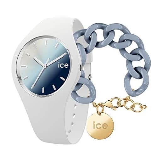 ICE-WATCH orologio analogueico quarzo donna con cinturino in silicone 020635 + chain bracelet - artic blue - bracciale in maglia blu xl da donna con medaglia d'oro (020356)
