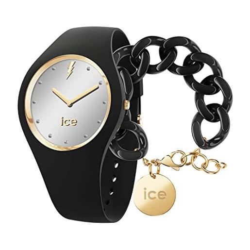 ICE-WATCH glam rock metallic, orologio da donna, con cinturino in silicone, nero, small, 019854 + chain bracelet - black - bracciale in maglia nera xl da donna con medaglia d'oro (020354)