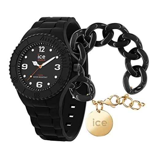ICE-WATCH generation black forever orologio nero unisex con cinturino in silicone, 019154 (medium) + chain bracelet - black - bracciale in maglia nera xl da donna con medaglia d'oro (020354)