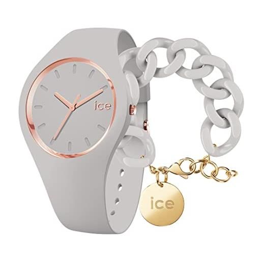ICE-WATCH glam pastel wind orologio grigio da donna con cinturino in silicone, 001066 (small) + chain bracelet - wind - bracciale in maglia grigia xl da donna con medaglia d'oro (020352)