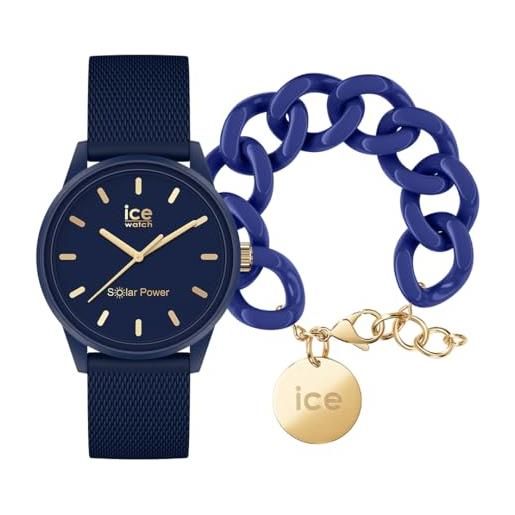 ICE-WATCH solar power navy gold mesh orologio blu da donna con cinturino in silicone, 018743 (small) +- lazuli blue - gold - bracciale in maglia blu xl da donna con medaglia d'oro (020921)