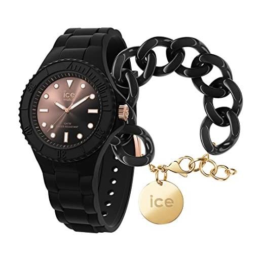 ICE-WATCH generation sunset black orologio nero da donna con cinturino in silicone, 019144 (small) + chain bracelet - black - bracciale in maglia nera xl da donna con medaglia d'oro (020354)