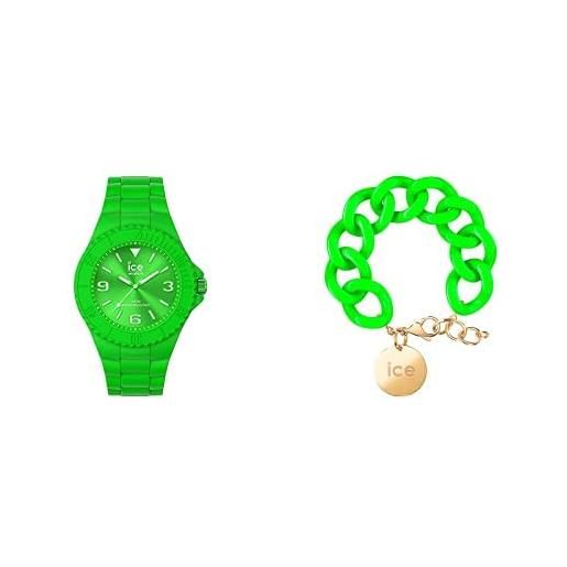 ICE-WATCH generation flashy green - orologio verde unisex con cinturino in silicone - 019160 (medium) +- flashy green - gold - bracciale in maglia verde xl da donna con medaglia d'oro (020922)