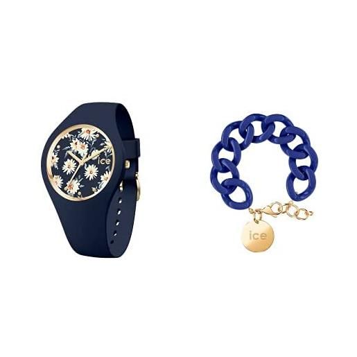 ICE-WATCH flower twilight daisy - orologio blu da donna con cinturino in silicone - 019208 (medio) + - lazuli blue - gold - bracciale in maglia blu xl da donna con medaglia d'oro (020921)