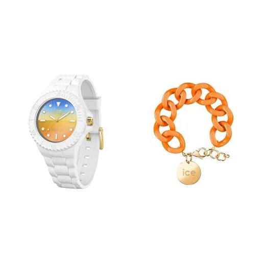 ICE-WATCH orologio analogueico quarzo donna con cinturino in silicone 020391 + - chain bracelet - flashy orange - gold - bracciale in maglia arancione xl da donna con medaglia d'oro (020926)