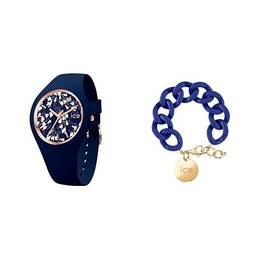 ICE-WATCH flower blue lily orologio blu da donna con cinturino in silicone 020511 (small) +chain bracelet - lazuli blue - gold - bracciale in maglia blu xl da donna con medaglia d'oro (020921)