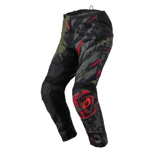 O'NEAL | pantaloni da motocross | mx mountain bike | fit per la massima gamma di movimento, design leggero, traspirante e durevole | pantaloni element ride | adulto | nero verde | taglia 32/48
