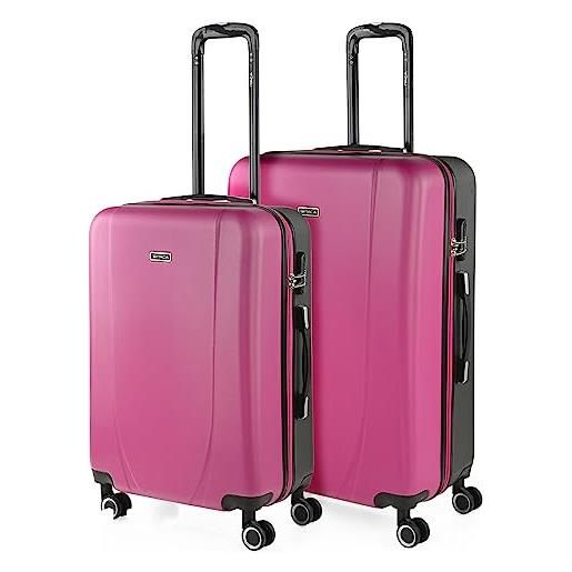ITACA - set valigie - set valigie rigide offerte. Valigia grande rigida, valigia media rigida e bagaglio a mano. Set di valigie con lucchetto combinazione tsa 71116, fucsia/antracite