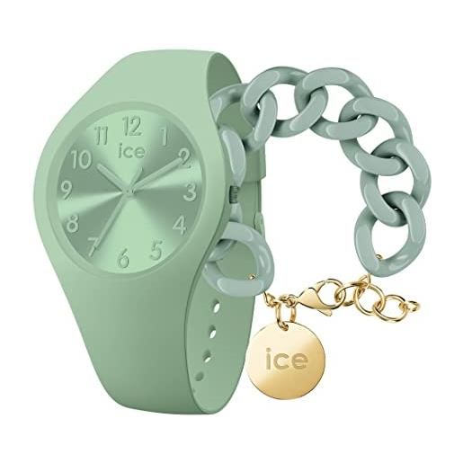 ICE-WATCH colour lagoon orologio verde da donna con cinturino in silicone, 017914 (small) + chain bracelet - lagoon green - bracciale in maglia verde xl da donna con medaglia d'oro (020357)