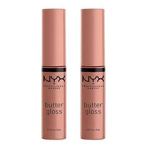 Nyx professional makeup butter gloss, lucidalabbra non appiccicoso, madeleine, confezione da 2