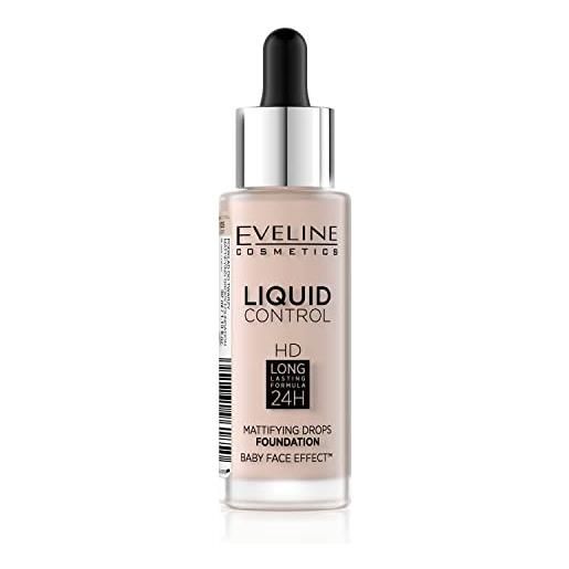 Eveline Cosmetics liquid control hd - primer opaco a lunga durata, 32 ml (005 ivory)