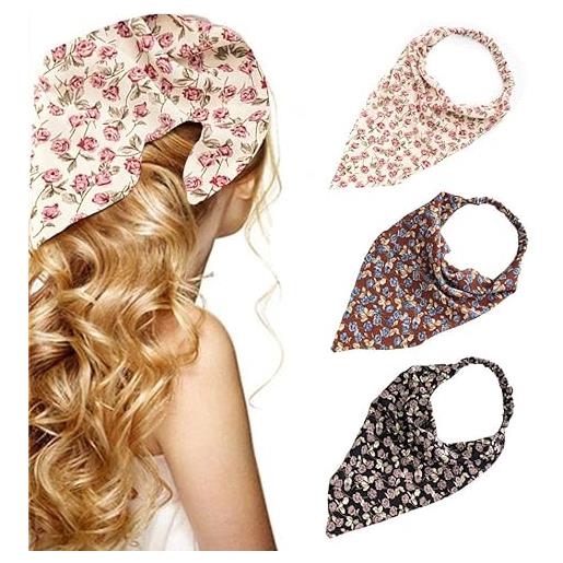 Zoestar fasce per capelli con testa di fiore, a triangolo, con turbante elastico, per donne e ragazze, confezione da 3, set da 2
