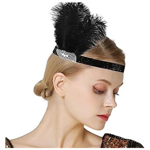 Zoestar piuma fascia di cristallo nero flapper copricapo vintage perla dei capelli gioielli anni '20 grande gatsby partito costume accessori per le donne